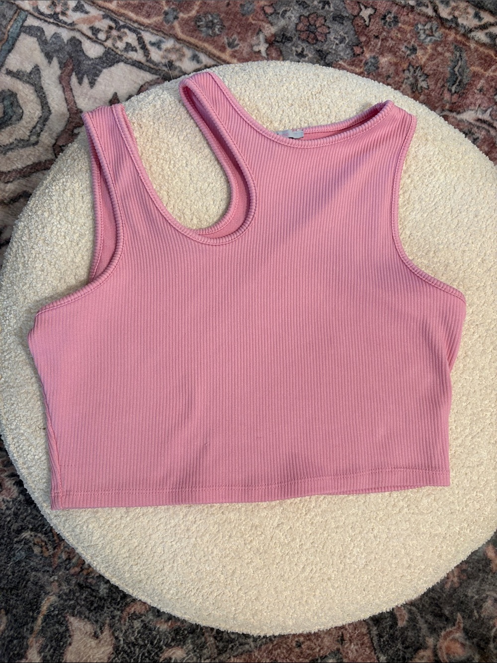 Pink Ribbed Asymmetric Crop Tank Top